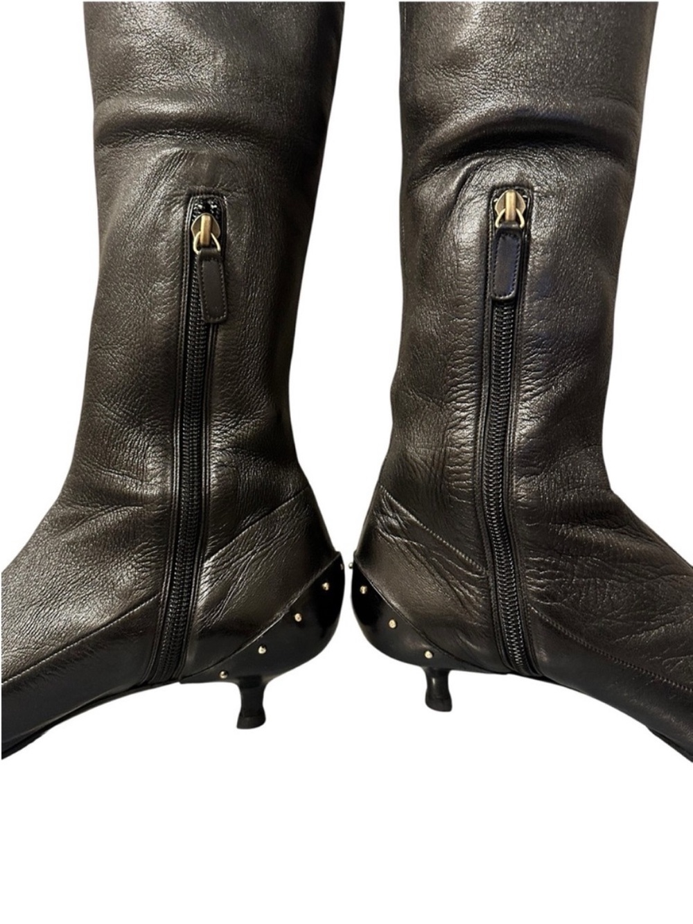 Vintage GUCCI TOM FORD FW 2003 Runway Black Leather Studded OTK Kitten Heel Boot - Picture 12 of 15